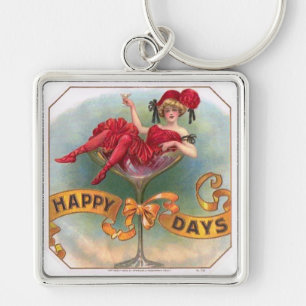 Porte-clés Femme victorienne Champagne Rouge Happy