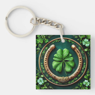Porte-clés Fer à Cheval Chanceux Avec Symbole de Trèfle à Qua