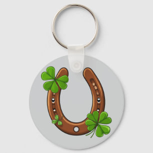 Porte-clés Fer à Cheval Chanceux Avec Trèfles Verts