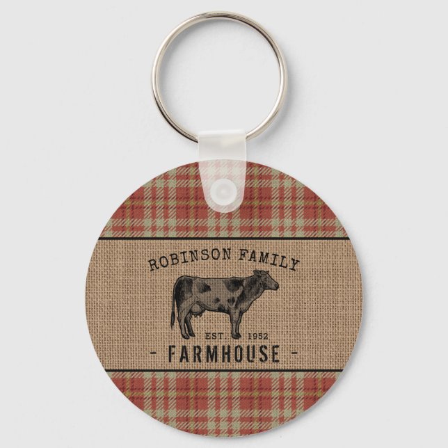 Porte-clés Ferme familiale Vache rustique Rouge Rouge Taureau (Recto)