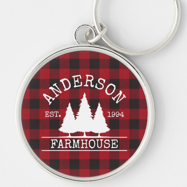 Porte-clés Ferme Nom de famille Red Buffalo Plaid (Devant)