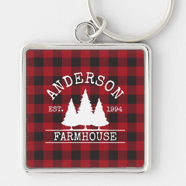 Porte-clés Ferme Red Buffalo Plaid Nom de famille (Devant)