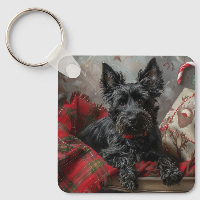 Porte-clés Festif de Noël écossais Terrier Dog (Recto)