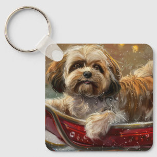 Porte-clés Festive de Noël de chien Lhasa Apso
