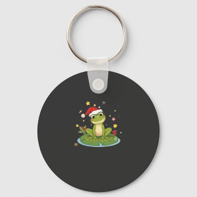 Porte-clés Festive Frog Joy - Cute Christmas Frog on Lily Pad (Recto)