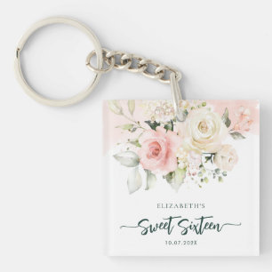 Porte-clés Fête d'anniversaire personnalisée Sweet 16 fleurs