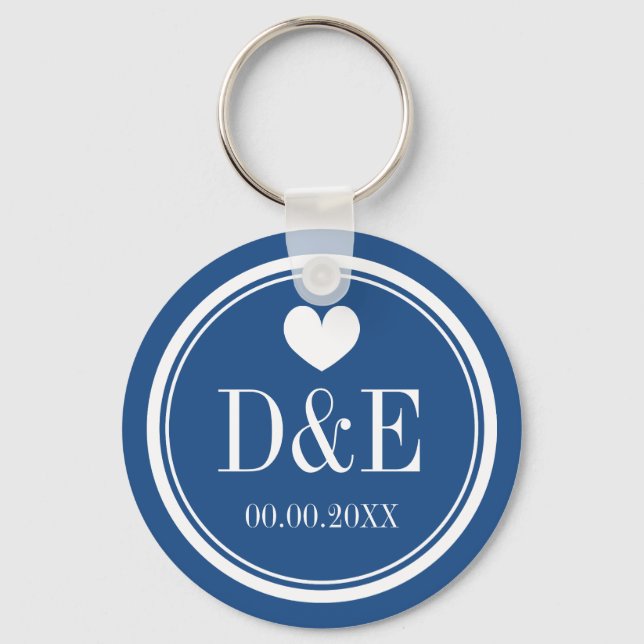 Porte-clés Fête de mariage monogramme d'amour personnalisé en (Recto)