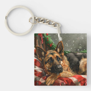 Porte-clés Fête de Noël du berger allemand Chien