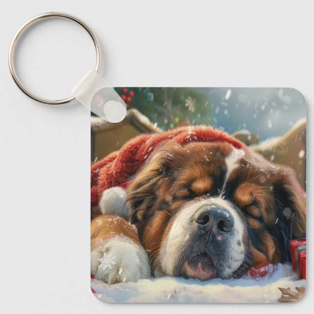 Porte-clés Fête de Noël du chien Mastiff Tibétain (Recto)