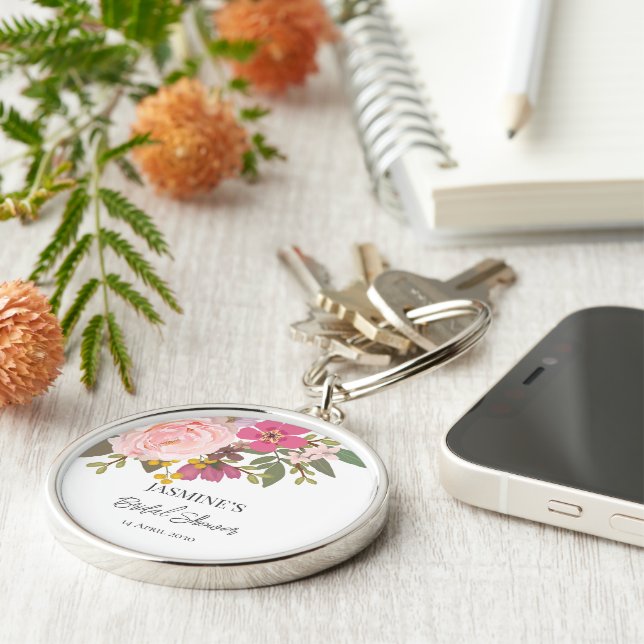 Porte-clés Fête des mariées printanière du jardin fleuri rose (Côté)