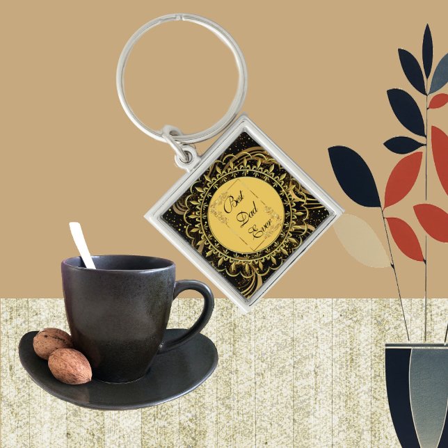 Porte-clés Fête des pères de calligraphie moderne Gold Black (Modern Calligraphy Fathers Day Gold Black Swirls Keychain)