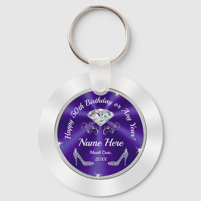 Porte-clés Fête du 50e anniversaire Favors, violet, argent, b (Recto)