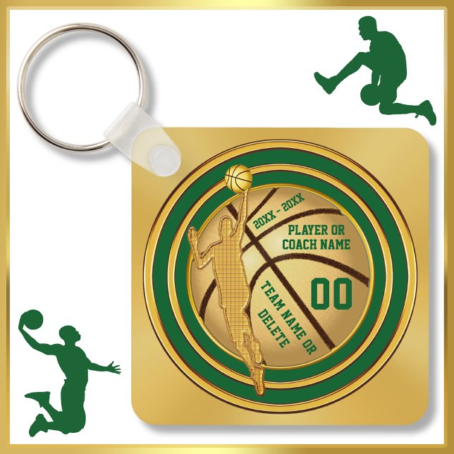 Porte-clés Fête Personnalisée De Basket-Ball Faveurs. Vert, O (Personalized Basketball Keychains. Basketball party favors. Cheap basketball gifts, for Boys.)