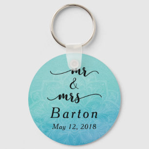 Porte-clés Fête Turquoise et bleue des Mariages Mandala