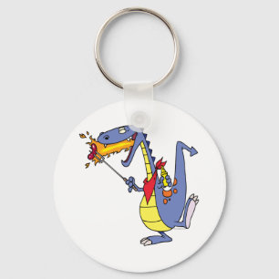 Porte-clés feu drôle de cuisson des saucisses dragon dessin a