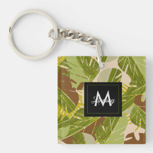 Porte-clés Feuillage de safari jungle tropical dessiné à la m