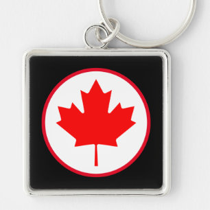 Porte-clés Feuille de Maple Canadienne Brillante Rouge Cercle