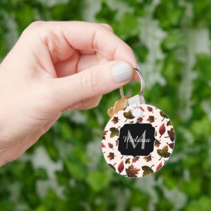 Porte-clés Feuille étincelant automne motif Monogramme