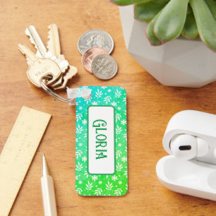Porte-clés Feuilles blancs sur Porte - clé vert