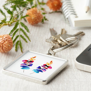 Porte-clés Feuilles colorées mignonnes aquarelle