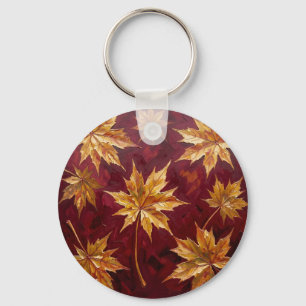 Porte-clés Feuilles de Érable Dorées Peinture d'Automne
