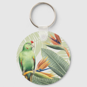 Porte-clés Feuilles De Palmiers Avec Oiseau Vert