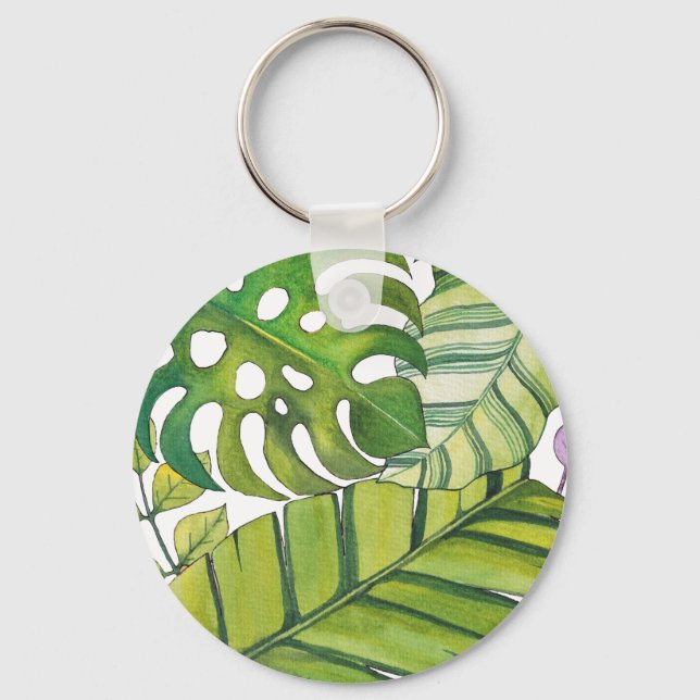 Porte-clés Feuilles Tropicaux En Aquarelle (Recto)
