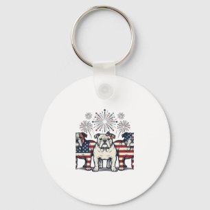 Porte-clés Feux d'artifice de Bulldog patriotique Gravure vin