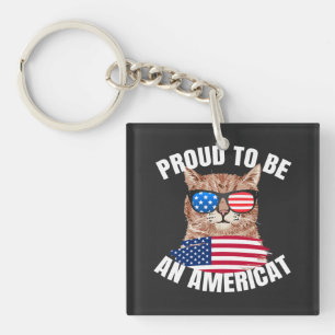 Porte-clés Fier d'être Américat Cat USA Drapeau Happy Quatriè