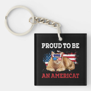 Porte-clés Fier d'être Américat Cat USA Drapeau Happy Quatriè