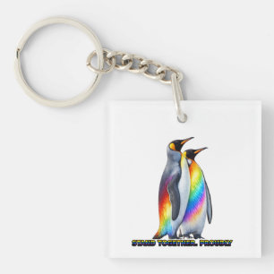 Porte-clés Fierté de pingouin arc-en-ciel debout ensemble