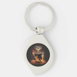 Porte-clés Fiery Christmas Coffee Cup avec Heart Steam Art