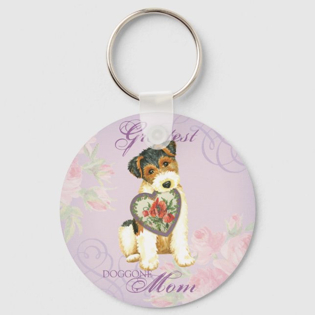 Porte-clés Fil Fox Terrier Coeur maman (Recto)