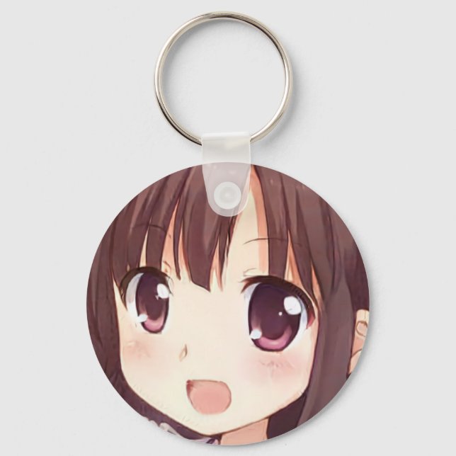 Porte-clés Fille anime aux cheveux bruns et yeux prune (Recto)