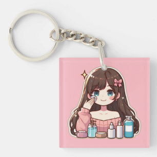 Porte-clés Fille appliquant des soins skincare art mignon des