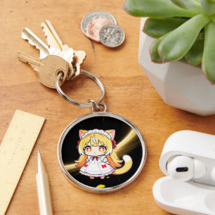 Porte-clés Fille aux cheveux blonds Chibi en robe midi
