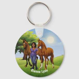 Porte-clés Fille avec chevaux Monogrammé