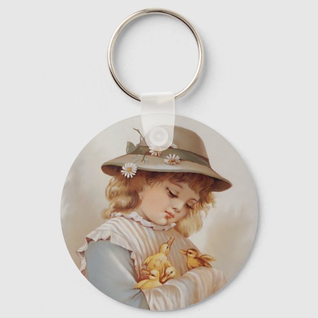 Porte-clés Fille avec des petits canards (Recto)