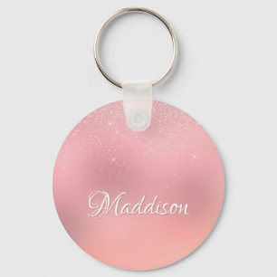 Porte-clés Fille Blush Pink Silver Parties scintillant Nom pe