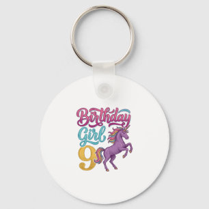 Porte-clés Fille d'anniversaire 9 Licorne Dessin de gravure v