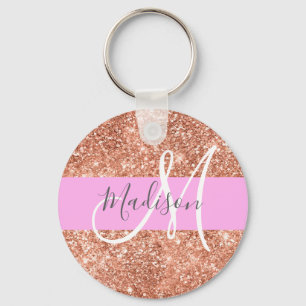 Porte-clés Fille Glam rose Pêche or Parties scintillant Nom d