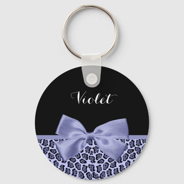 Porte-clés Fille Jaguar violet Imprimer Lavande Bow avec nom (Recto)