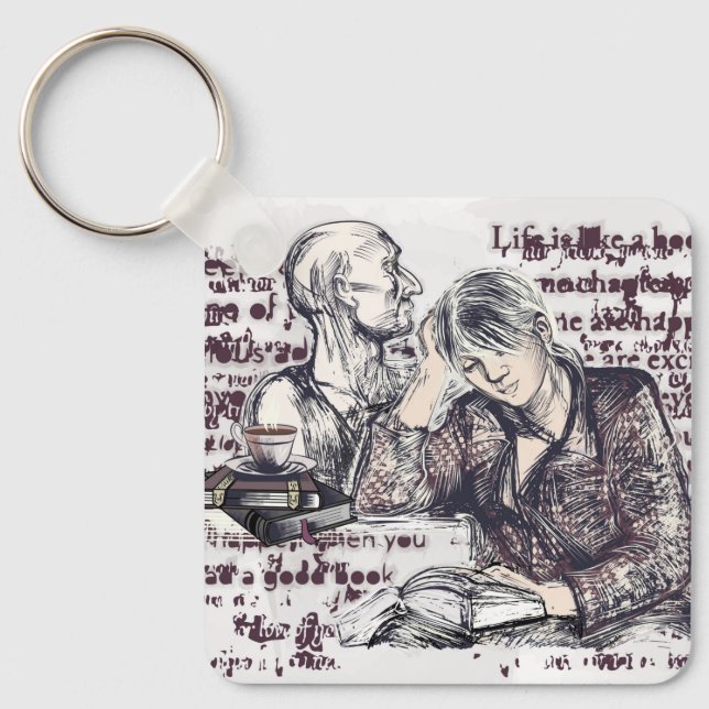 Porte-clés fille lisant un livre (Recto)