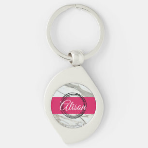Porte-clés Fille marbre rose nom personnalisé design minimal