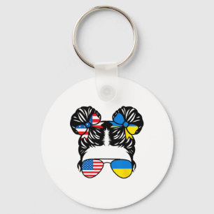 Porte-clés Fille moitié américaine moitié ukrainienne Drapeau