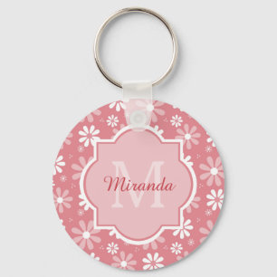 Porte-clés Fille Monogramme mignon rose Fleurs de marguerite 