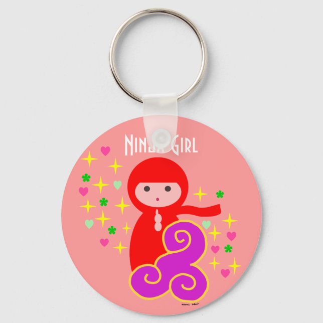 Porte-clés Fille Ninja en rouge (Recto)