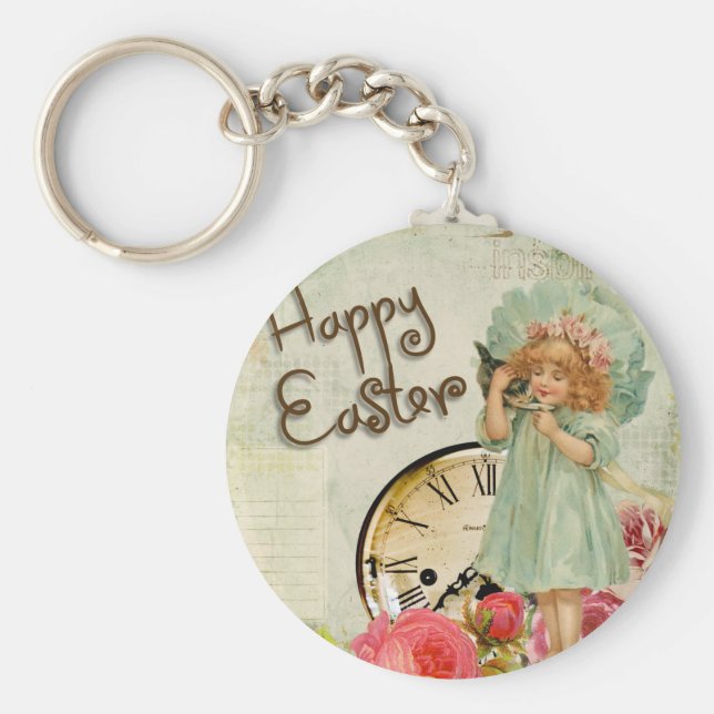 Porte-clés fille pâques heureuse (Devant)