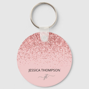 Porte-clés Fille Parties scintillant Blush rose Simple Monogr