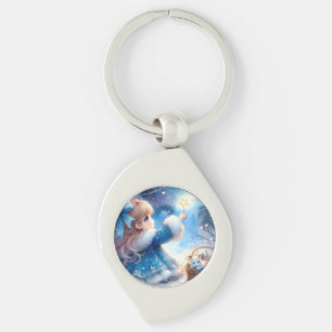 Porte-clés Fille rêveuse contemplant les étoiles à l'aquarell